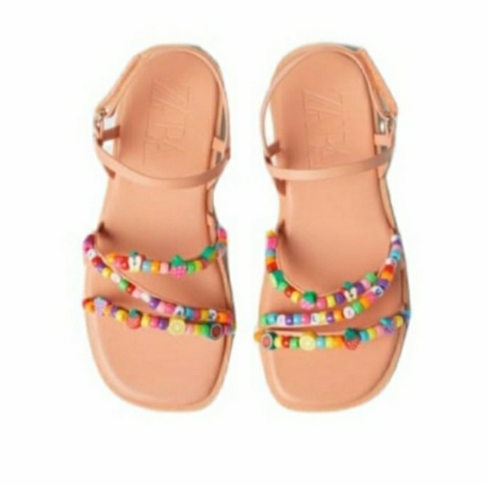 ZARA Girls Multicolor Beaded Flat  Sandals - Adjustable Strap Size 2 33
